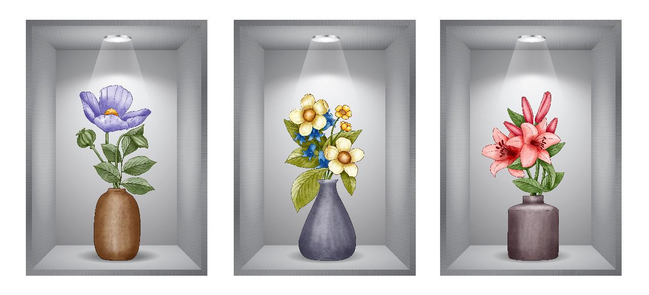 (Pack of 3 )3D Flower Vase Removable Diy Wall Stickers