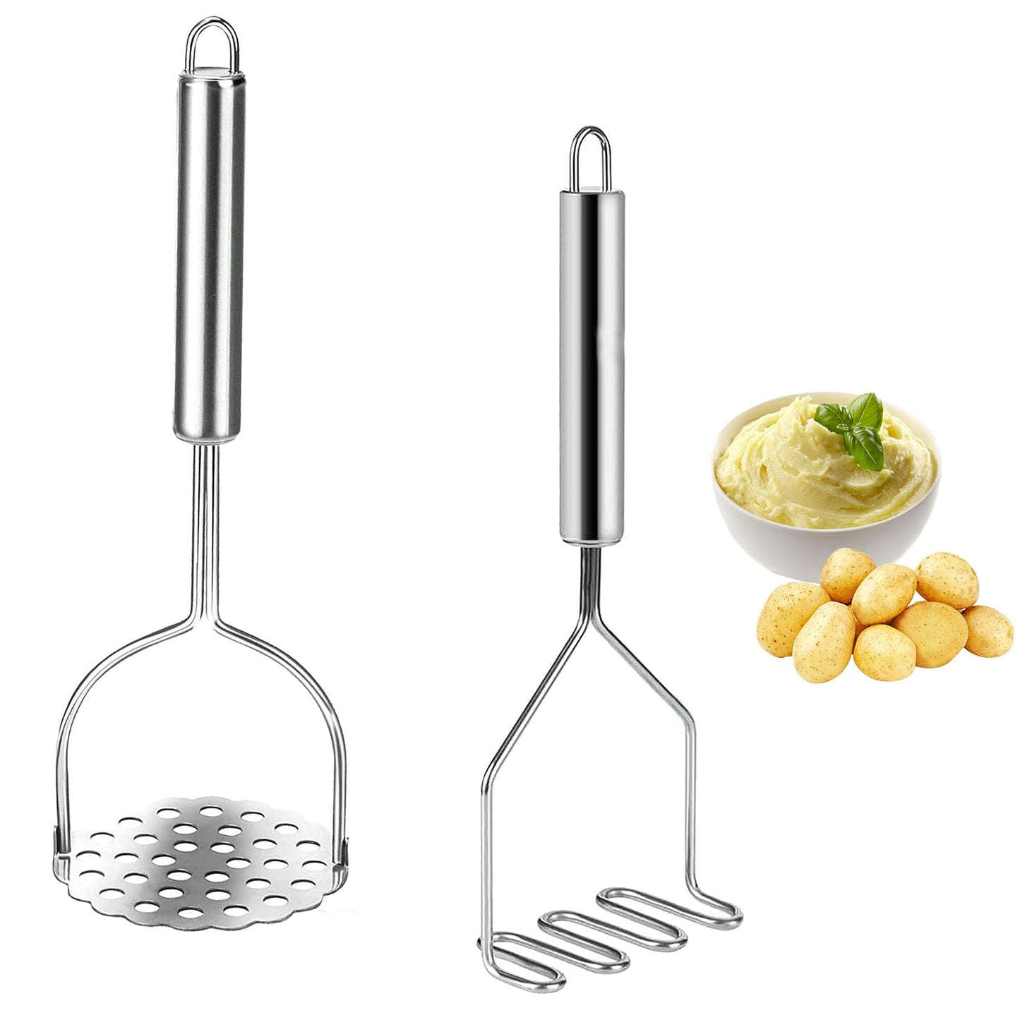Stainless Steel Pusher/Potato Masher With Broad Mashing Plate