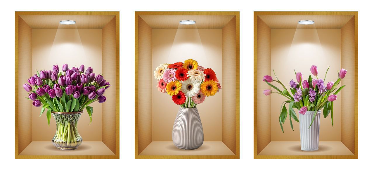 (Pack of 3 )3D Flower Vase Removable Diy Wall Stickers