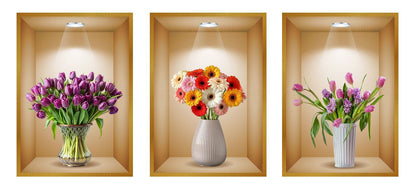 (Pack of 3 )3D Flower Vase Removable Diy Wall Stickers