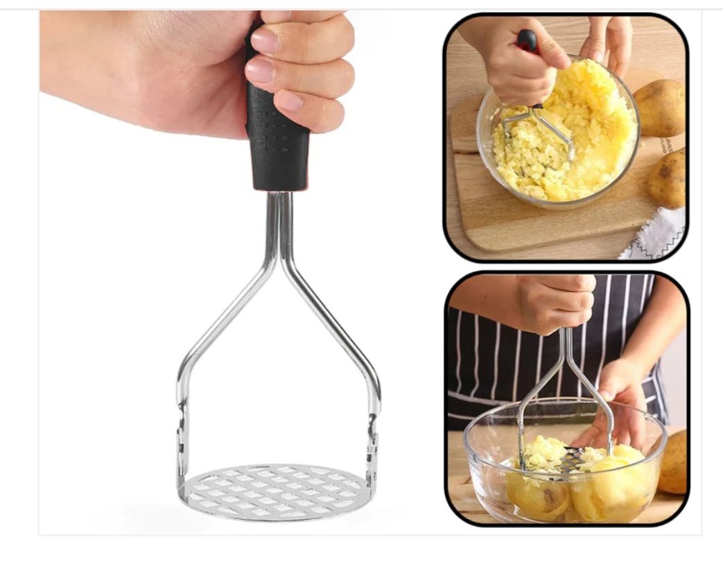 Stainless Steel Pusher/Potato Masher With Broad Mashing Plate