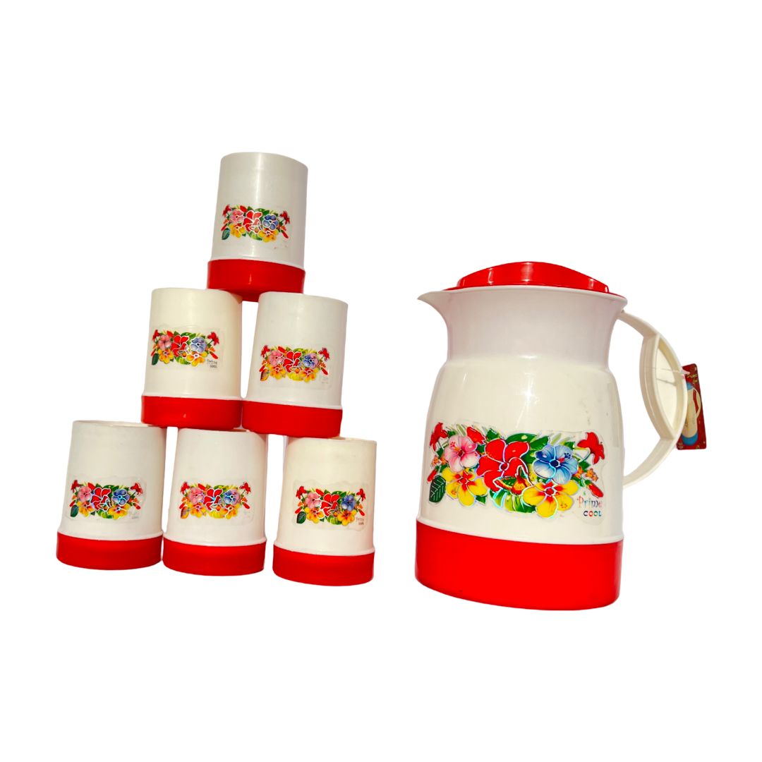 Plastic Water Jug With 6 Pcs Plastic Water Glass Set – Pack Of 7