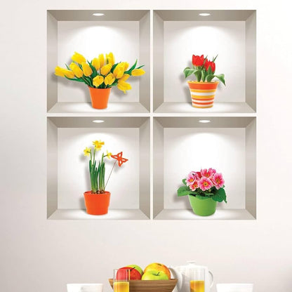 (Pack of 3 )3D Flower Vase Removable Diy Wall Stickers